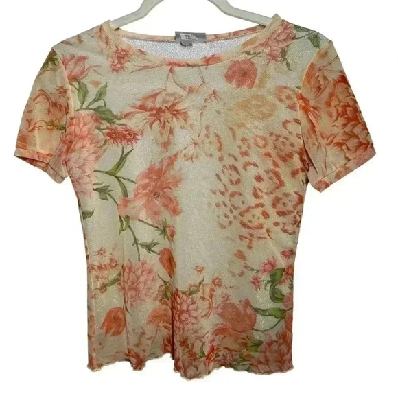 NICOLA Tops - Y2K Nicola Mesh Sparkle Floral short Sleeve shirt medium
